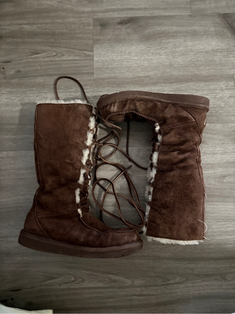 UGG Australia uptown II brown suede tall lace up brown snow boots